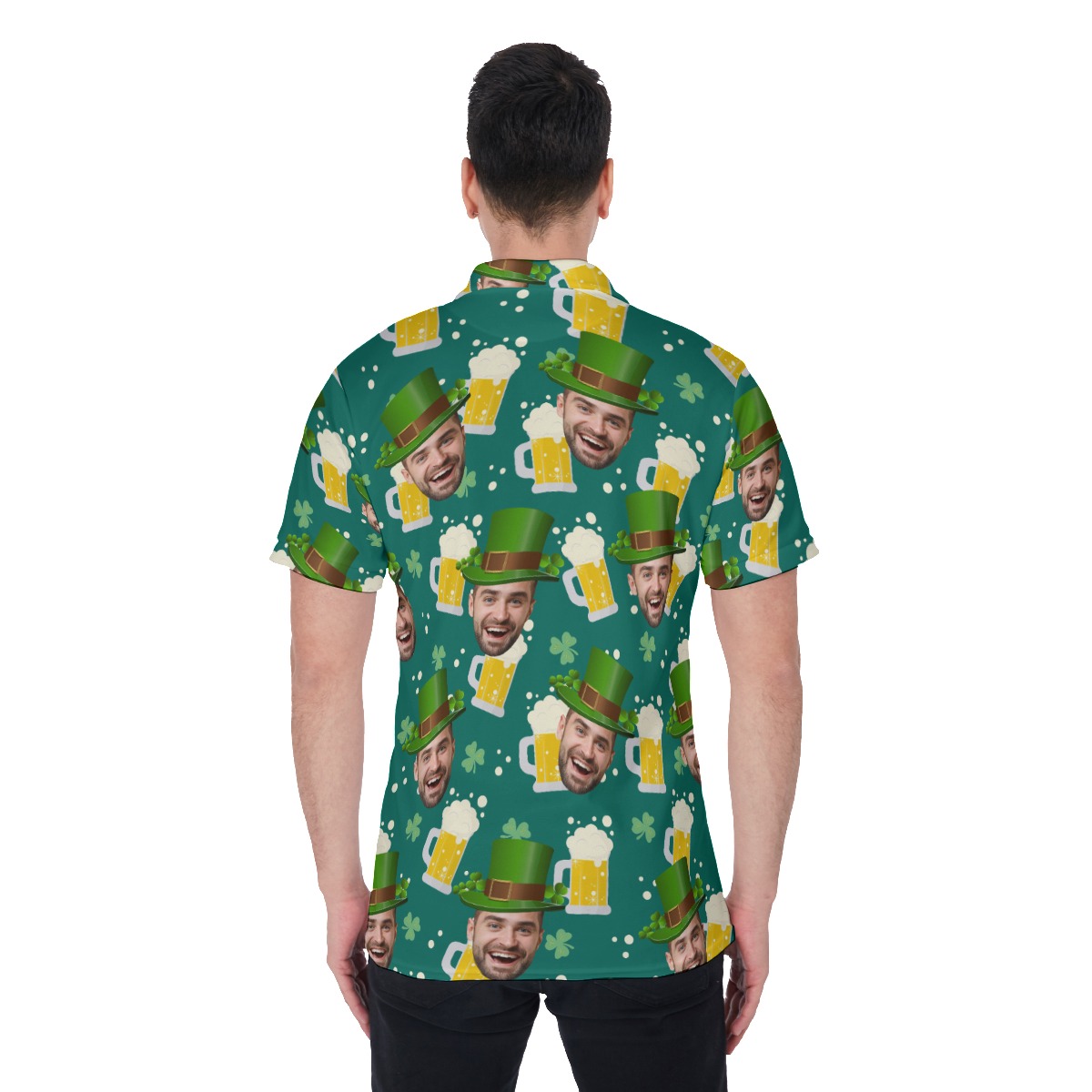 St Patrick Day Custom Face Beer Green Hawaiian Polo Shirt