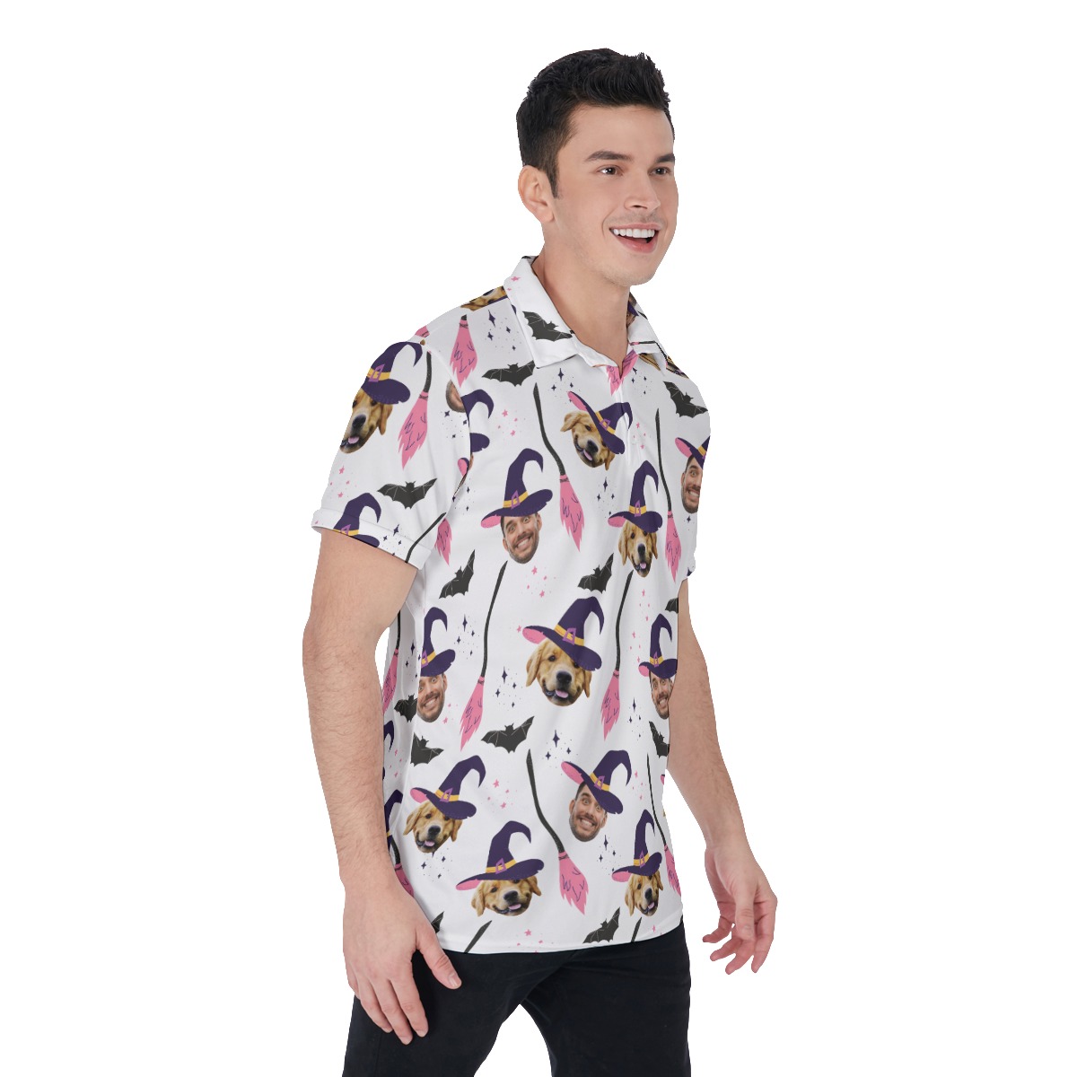 Custom Face Witches Halloween Collared Shirt For Men