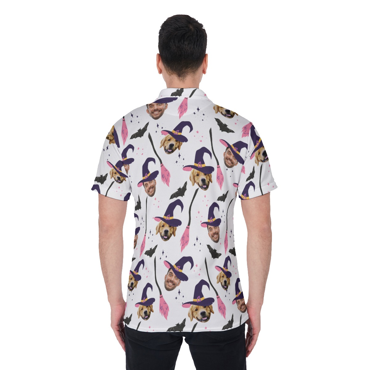 Custom Face Witches Halloween Collared Shirt For Men