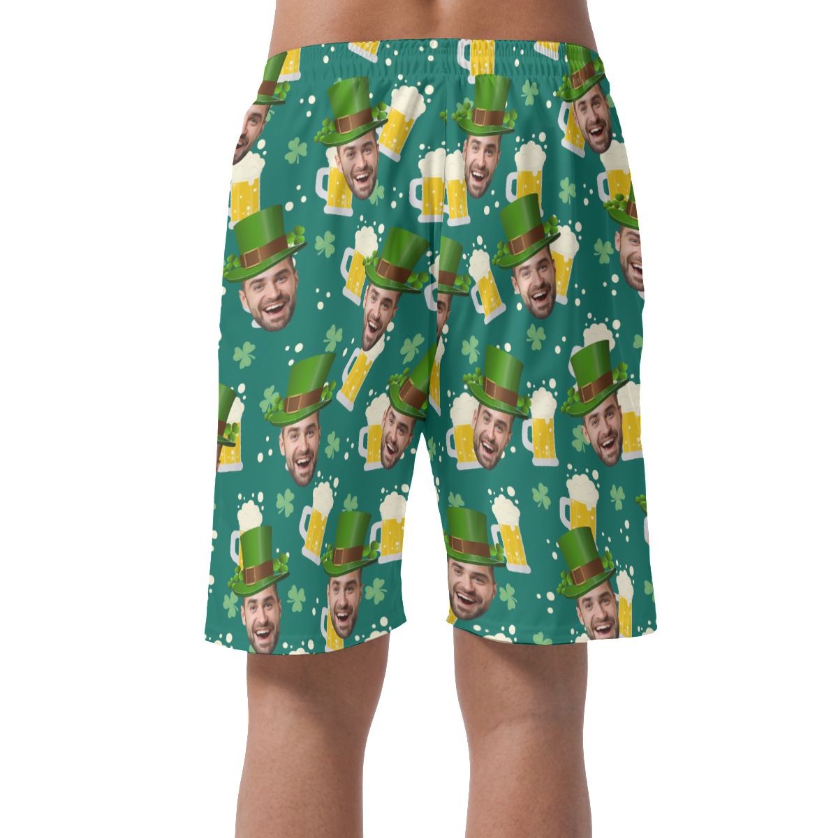 Funny Custom Face Beer Green Hawaiian Beach Shorts For Men