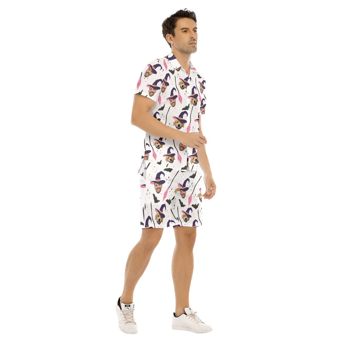 Custom Face Witches Halloween Aloha Shirt Set For Men