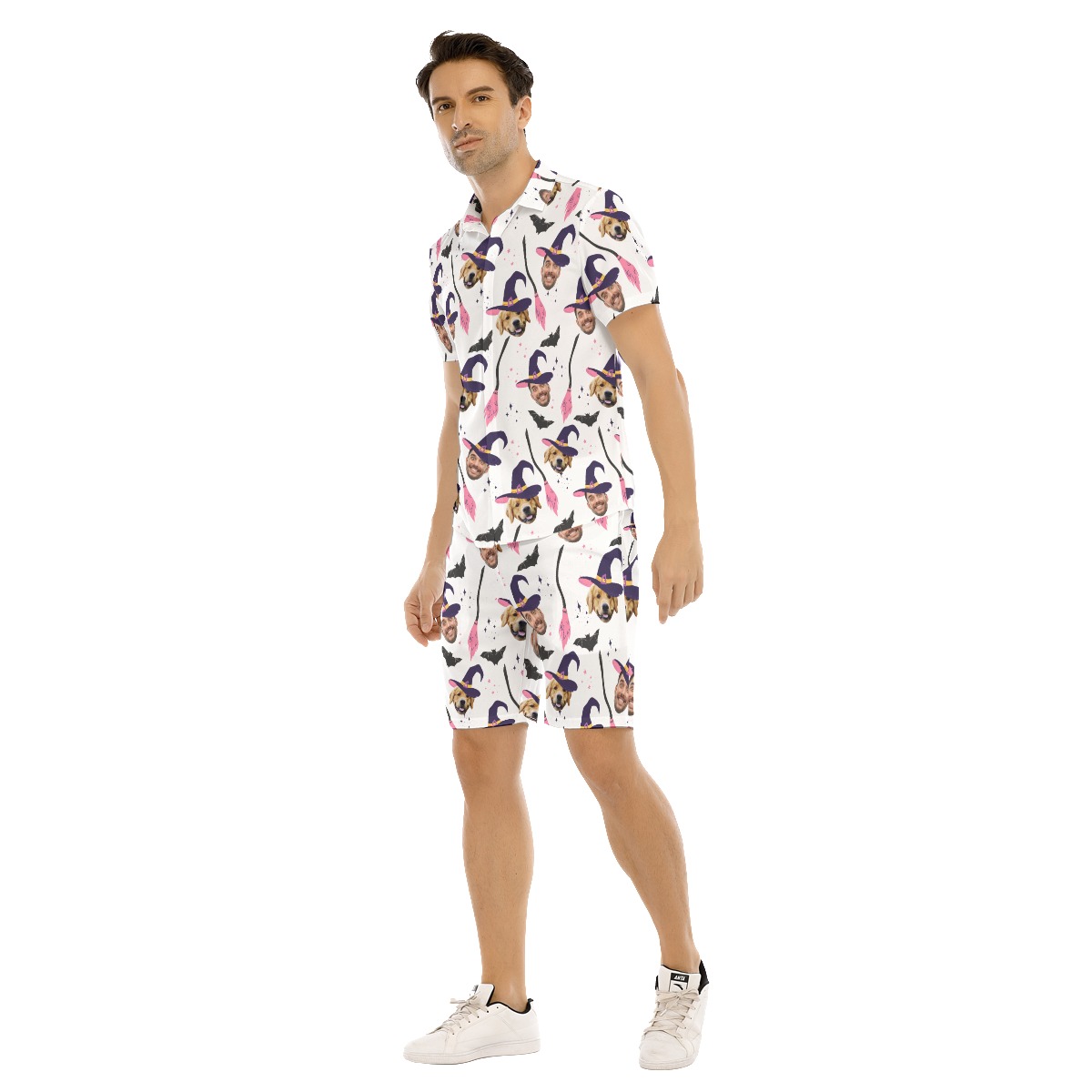 Custom Face Witches Halloween Aloha Shirt Set For Men
