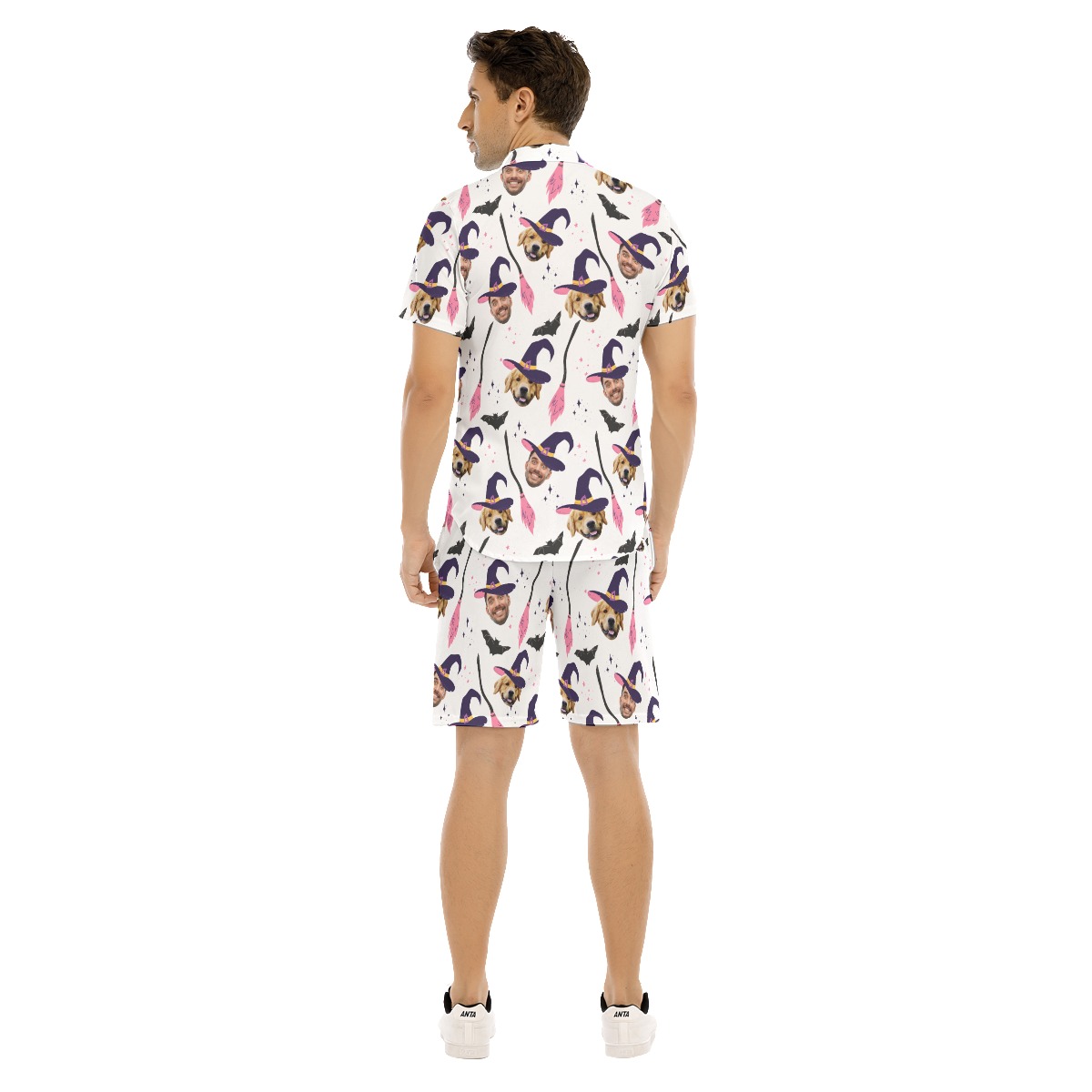 Custom Face Witches Halloween Aloha Shirt Set For Men