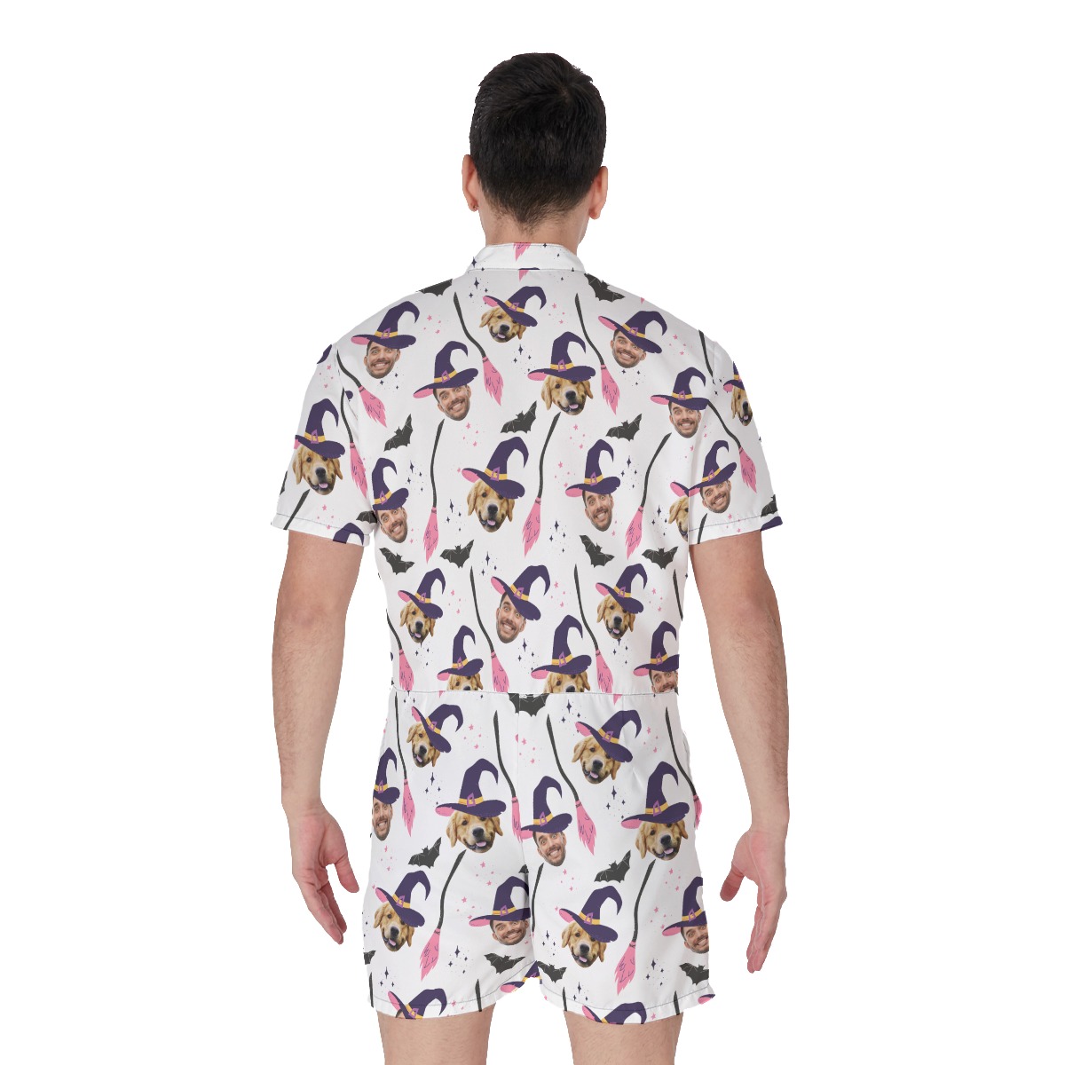 Custom Witches Face Halloween Hawaiian Romper For Men