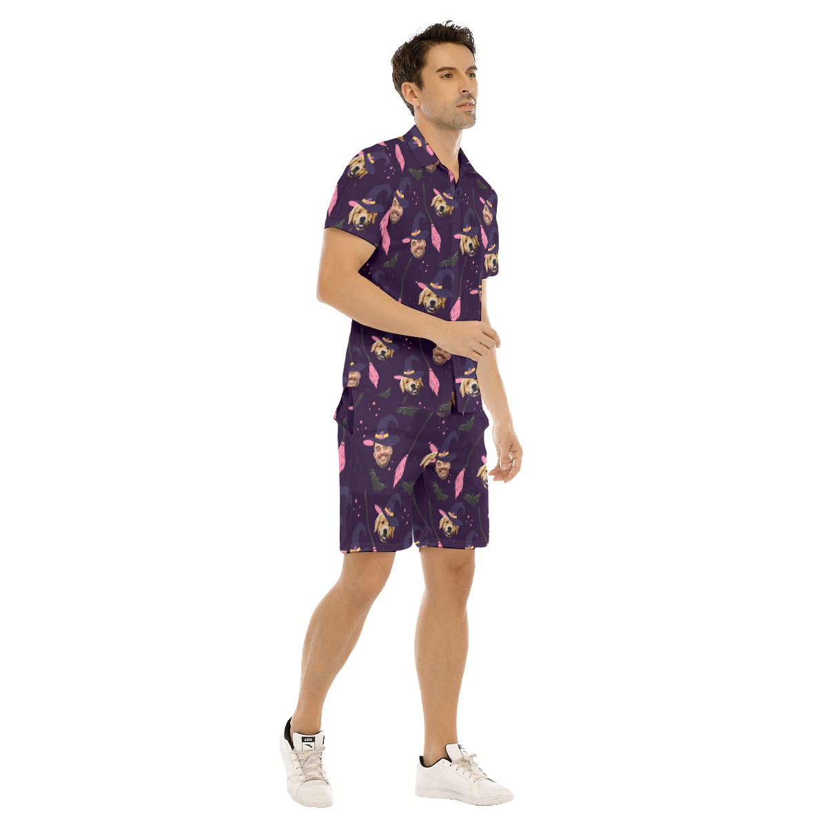 Funny Custom Pet Face Witches Hawaiian Shirt Set For Men