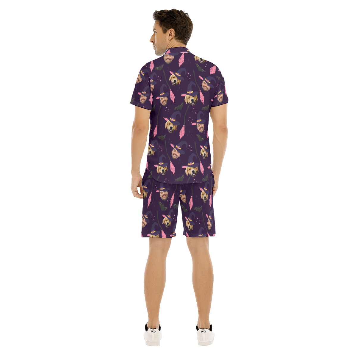 Funny Custom Pet Face Witches Hawaiian Shirt Set For Men
