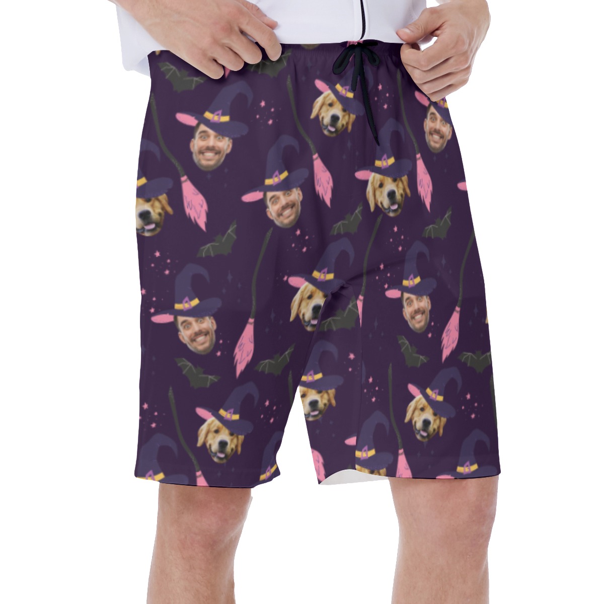 Custom Witches Face Halloween Swim Trunks For Men