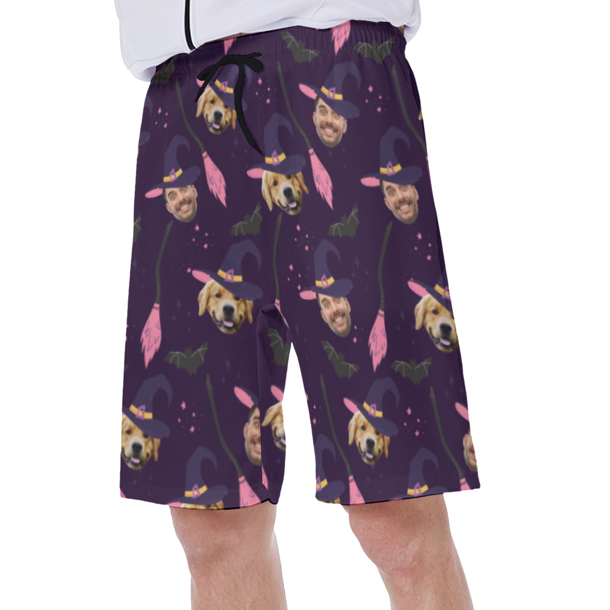 Custom Witches Face Halloween Swim Trunks For Men