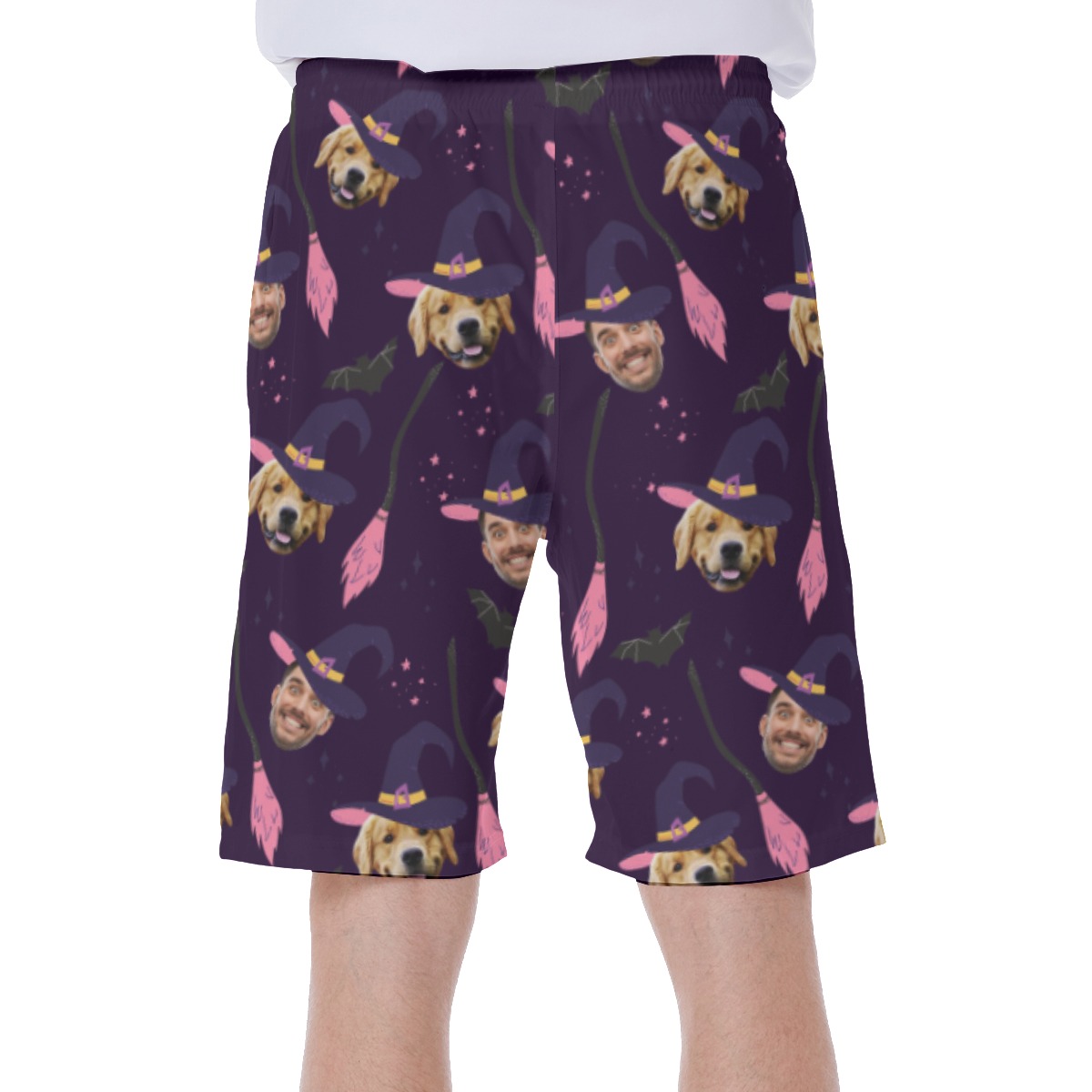 Custom Witches Face Halloween Swim Trunks For Men