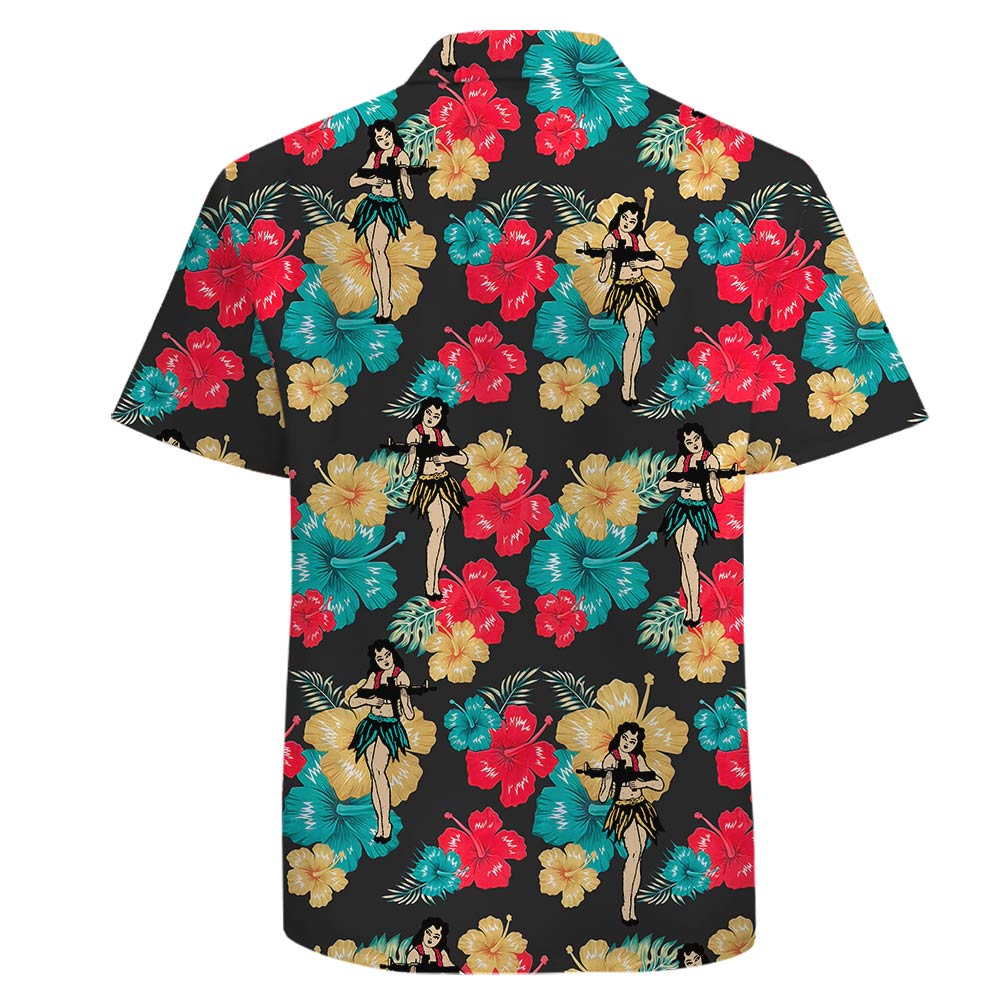 Hula Girl Tactical Hawaiian Shirt 100% Cotton For Men