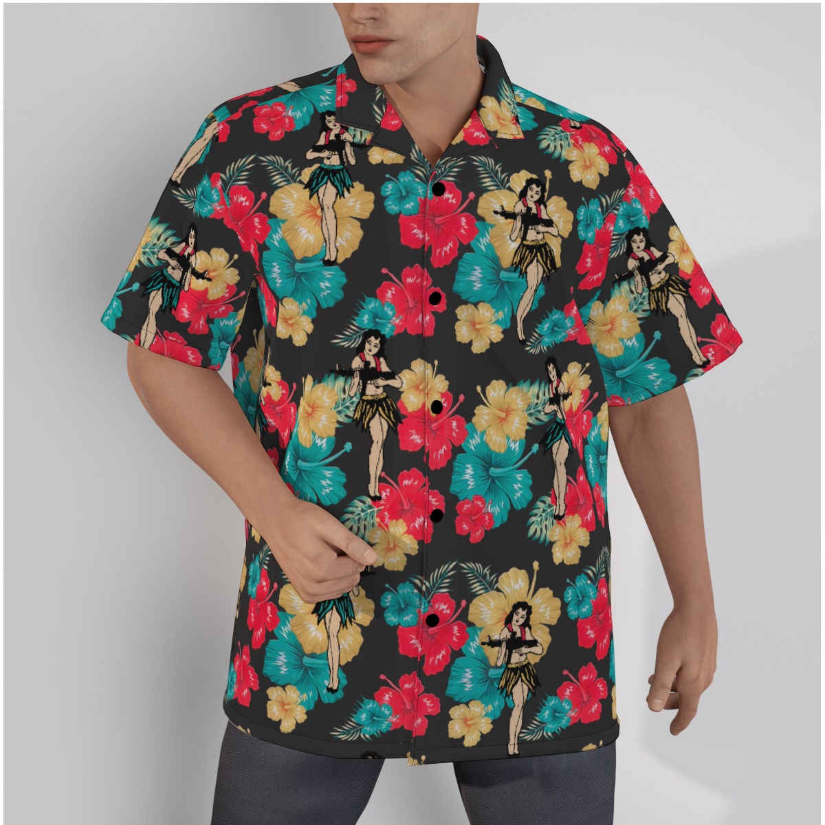 Hula Girl Tactical Hawaiian Shirt 100% Cotton For Men