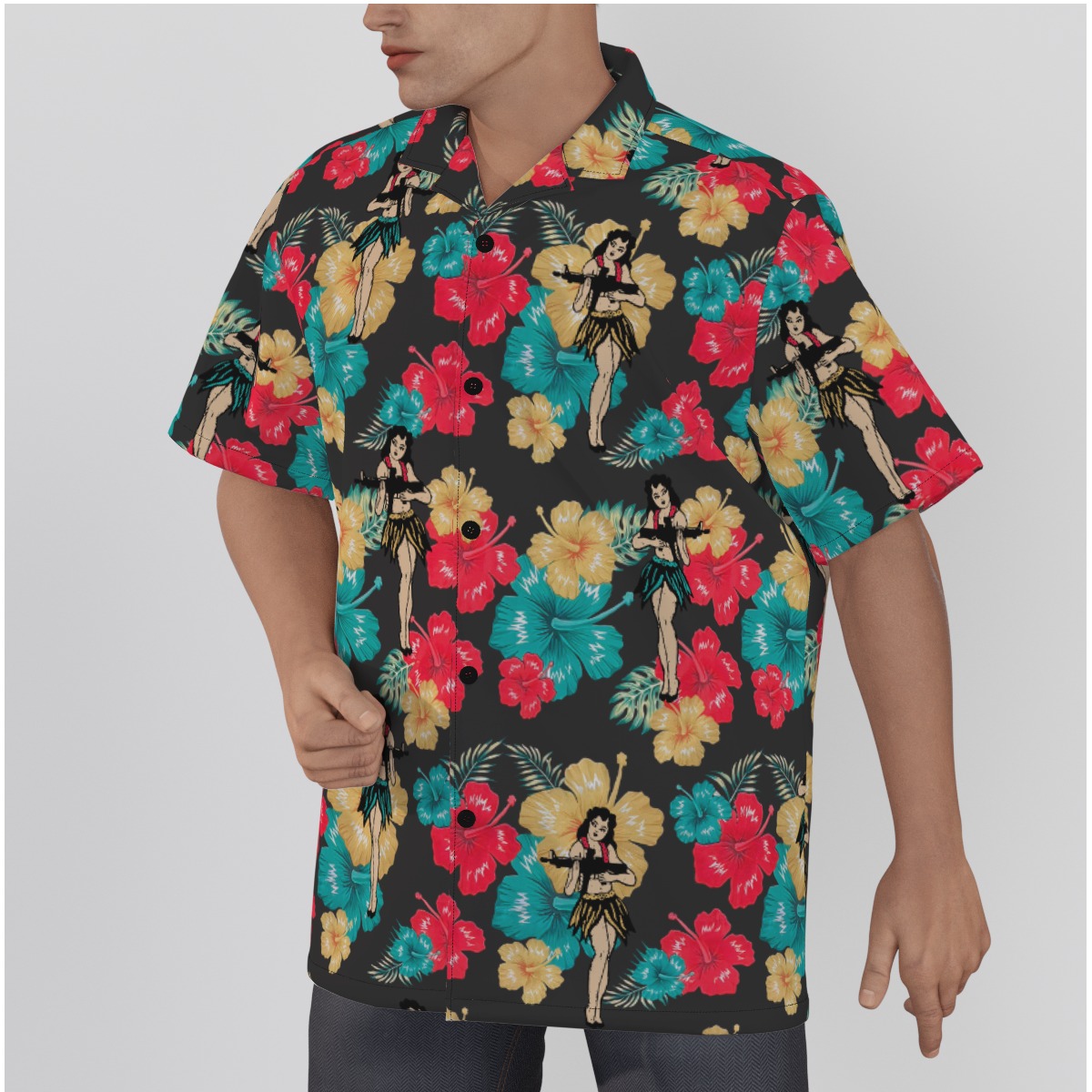 Hula Girl Tactical Hawaiian Shirt 100% Cotton For Men