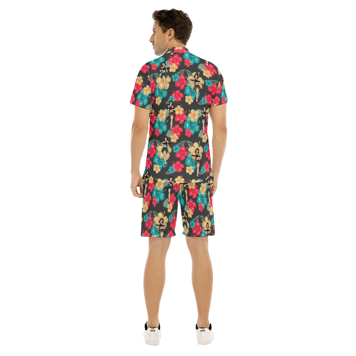 Tropical Hula Girl With Guns Hawaiian Shirt Set For Men
