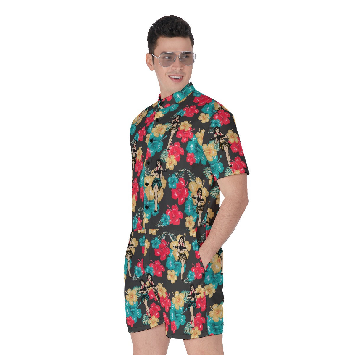 Tactical Hula Girls With Gun Tropical Romper For Men