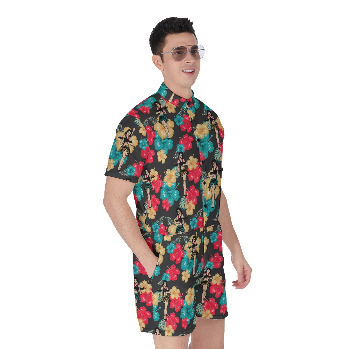 Tactical Hula Girls With Gun Tropical Romper For Men