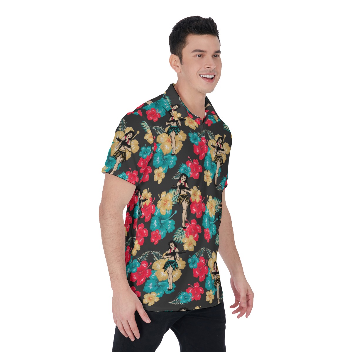 Tactical Hula Girl With Guns Hawaiian Polo Shirt For Men