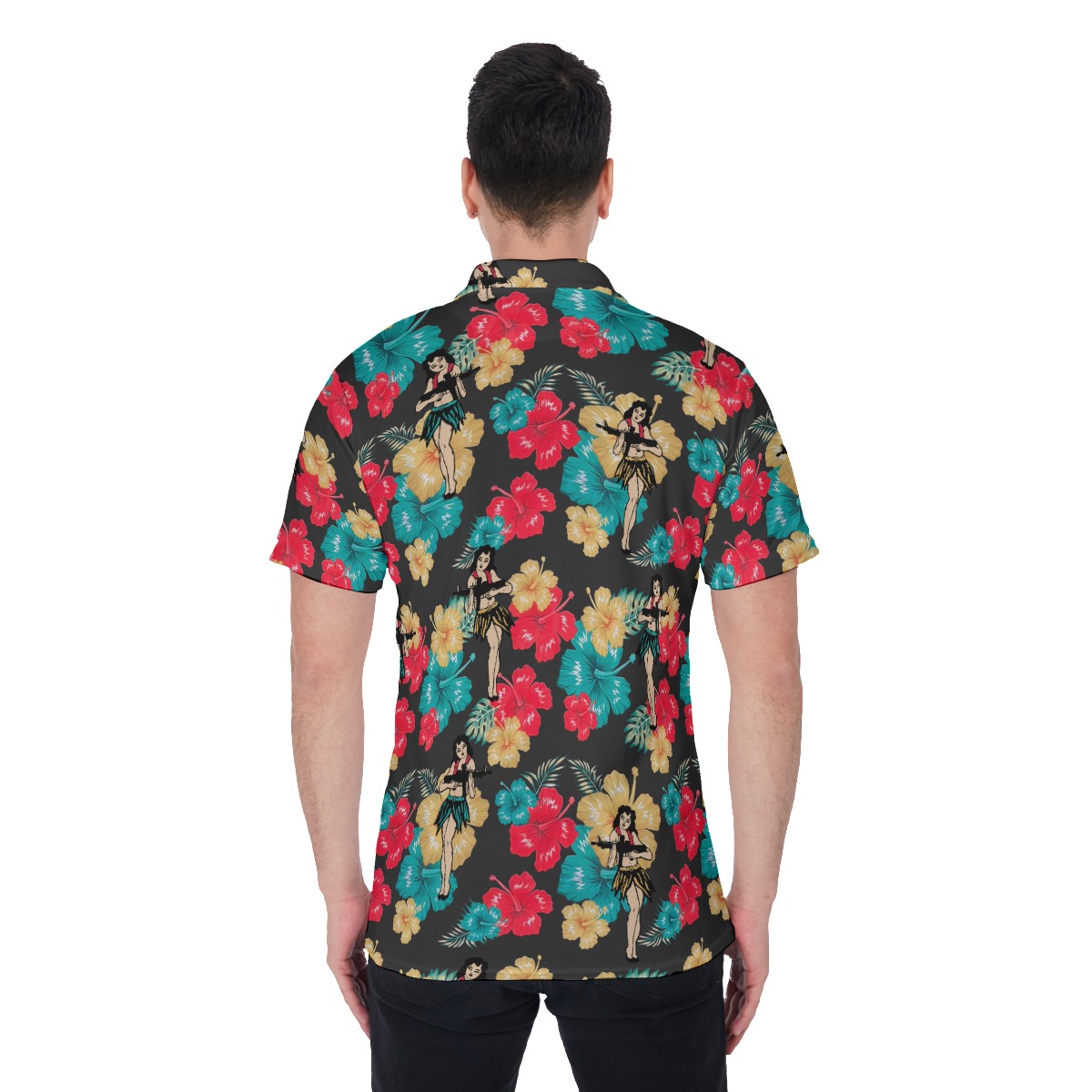 Tactical Hula Girl With Guns Hawaiian Polo Shirt For Men