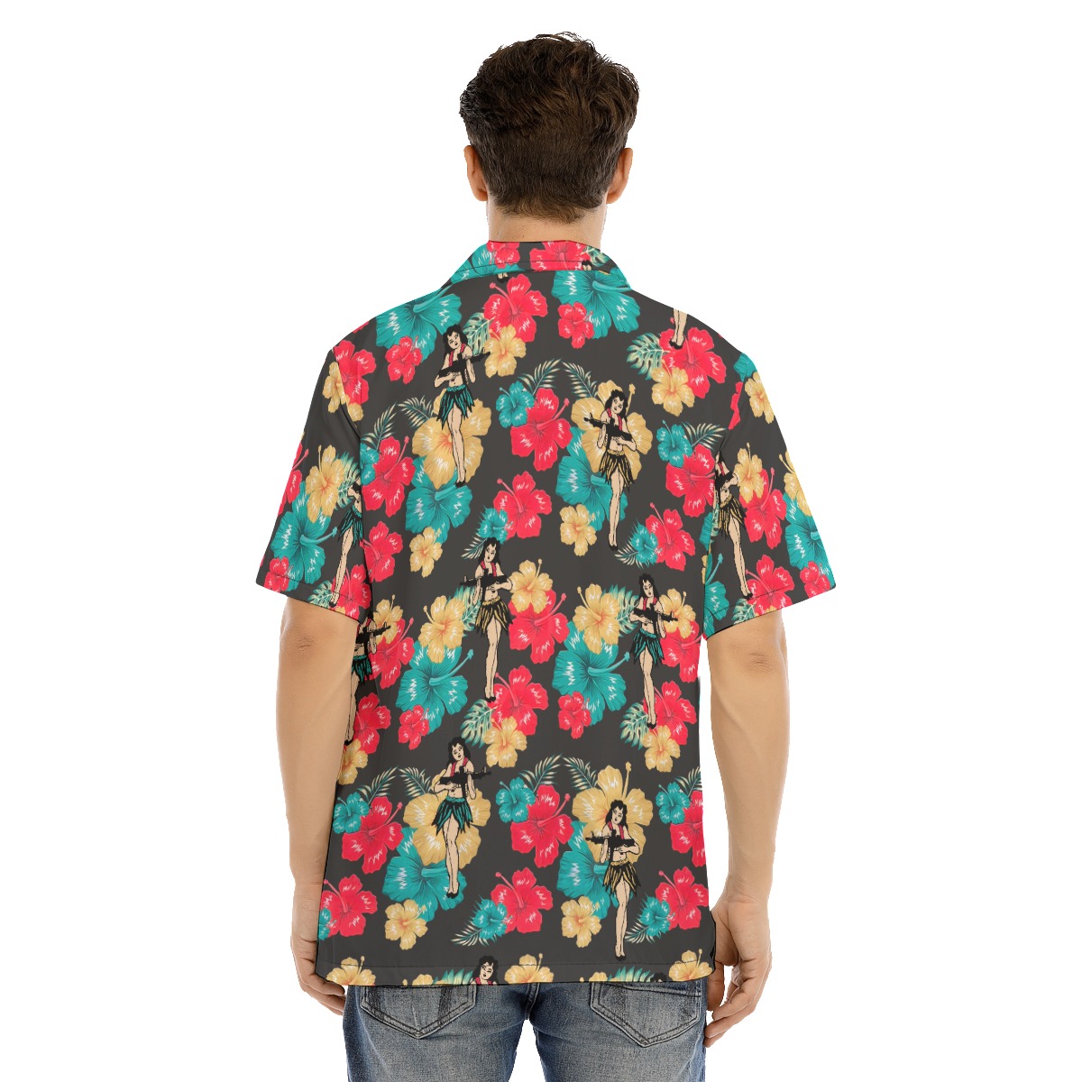 Men's Tactical Hula Girl Button Up Hawaiian Shirt