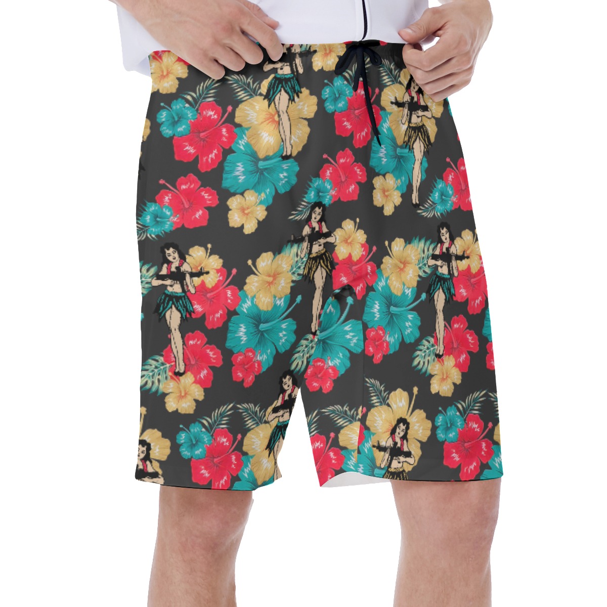 Funny Hula Girl With Gun Hawaiian Swim Trunks For Men