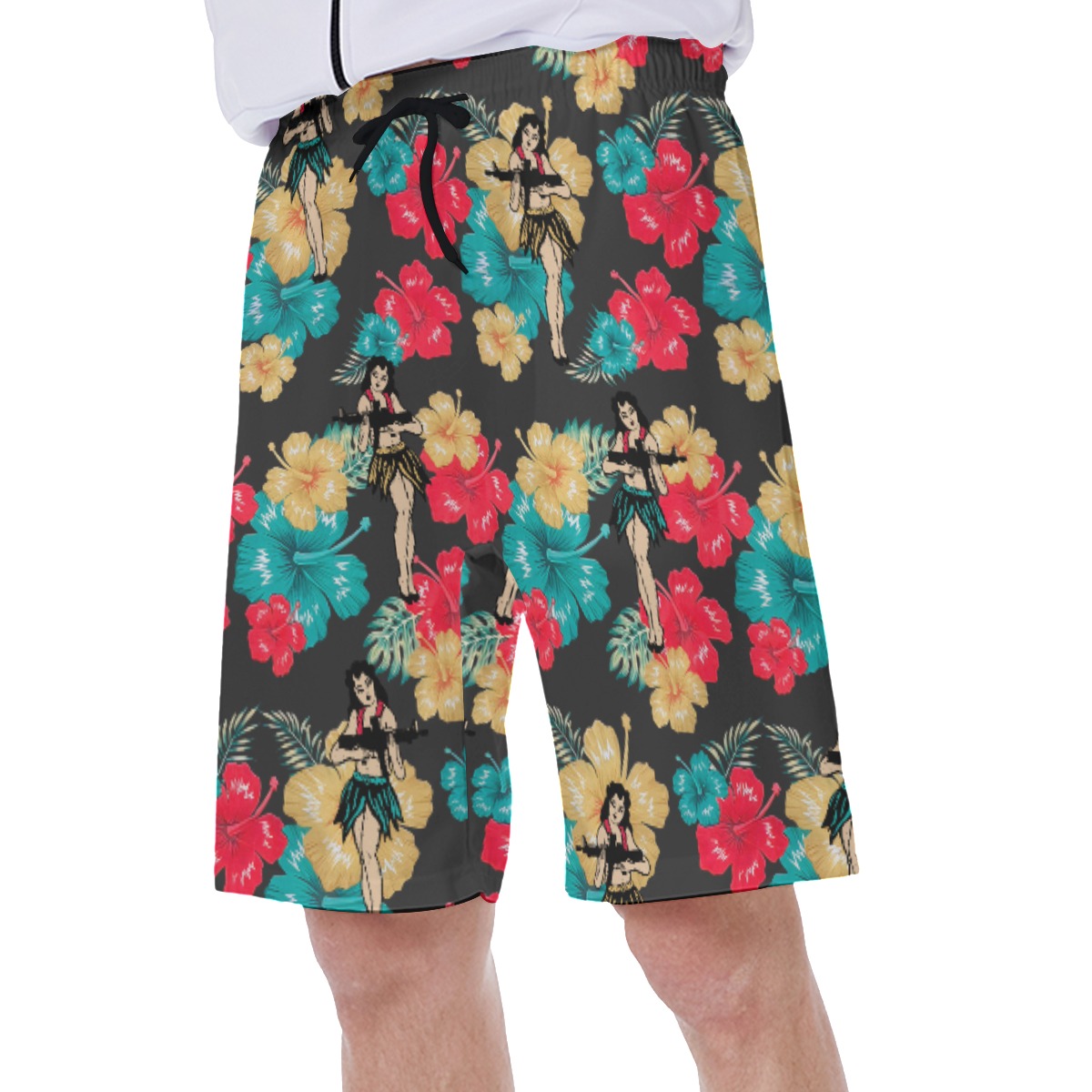 Funny Hula Girl With Gun Hawaiian Swim Trunks For Men
