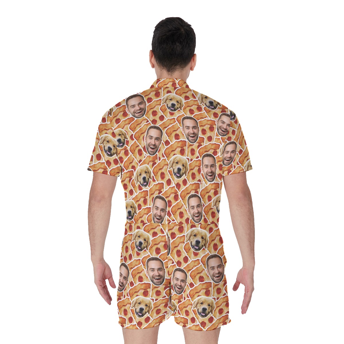 Custom Multiple Faces Pizza Hawaiian Romper For Men