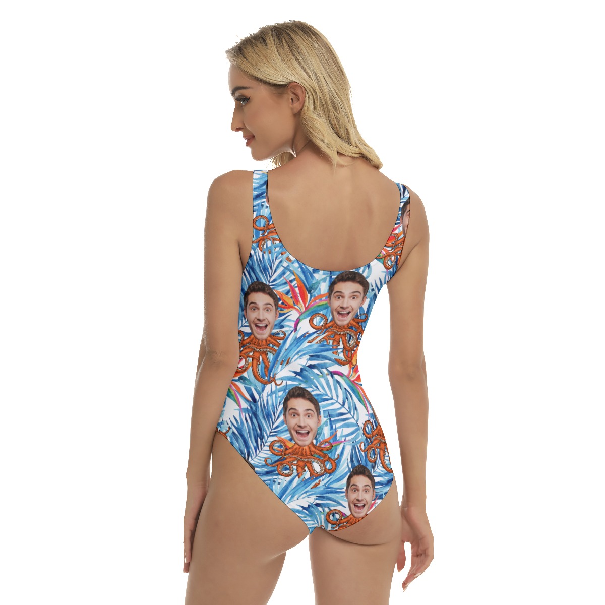Funny Custom Face Octopus Floral Hawaiian Swimsuit For Women