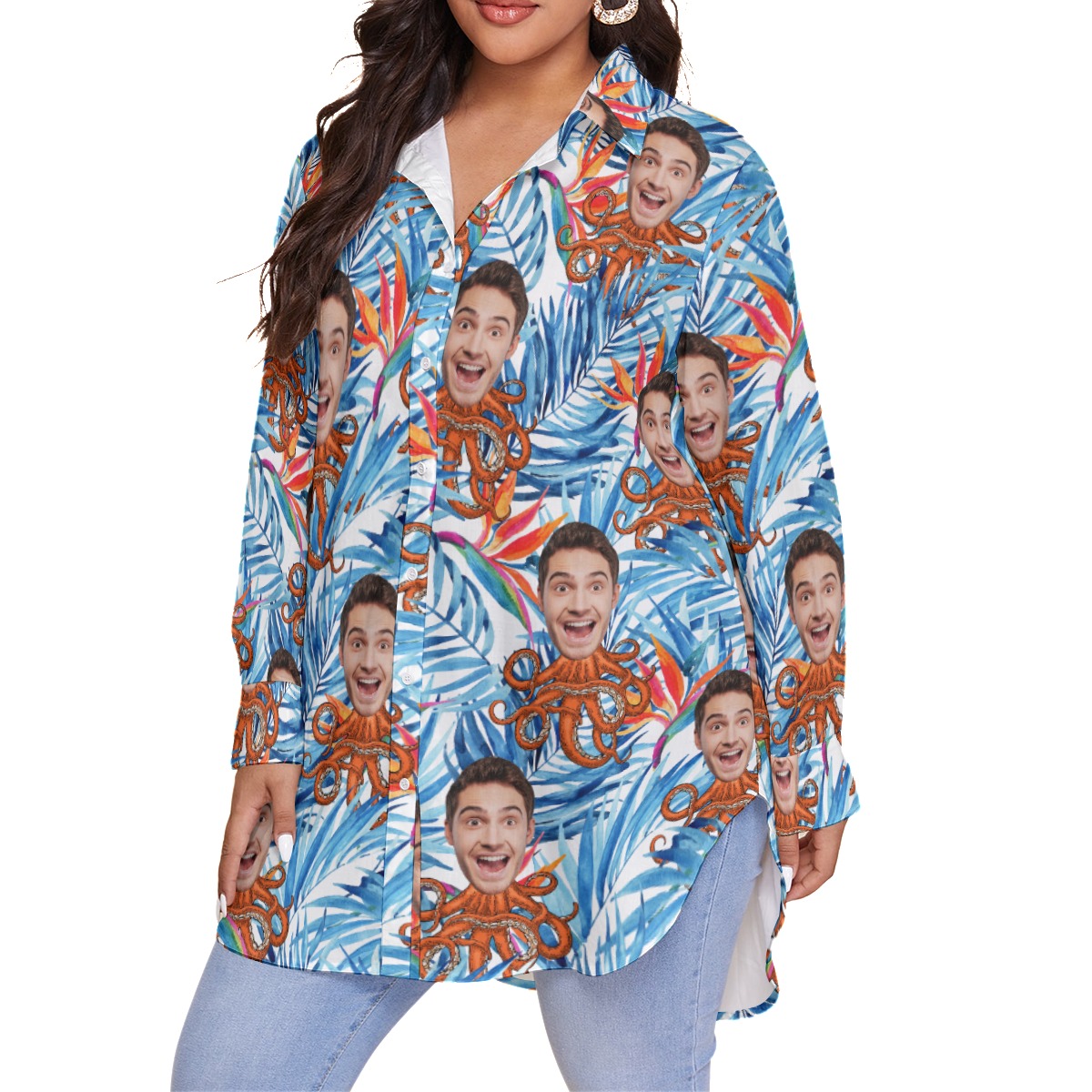 Tropical Custom Face Octopus Hawaiian Plus Size Hawaiian Shirt