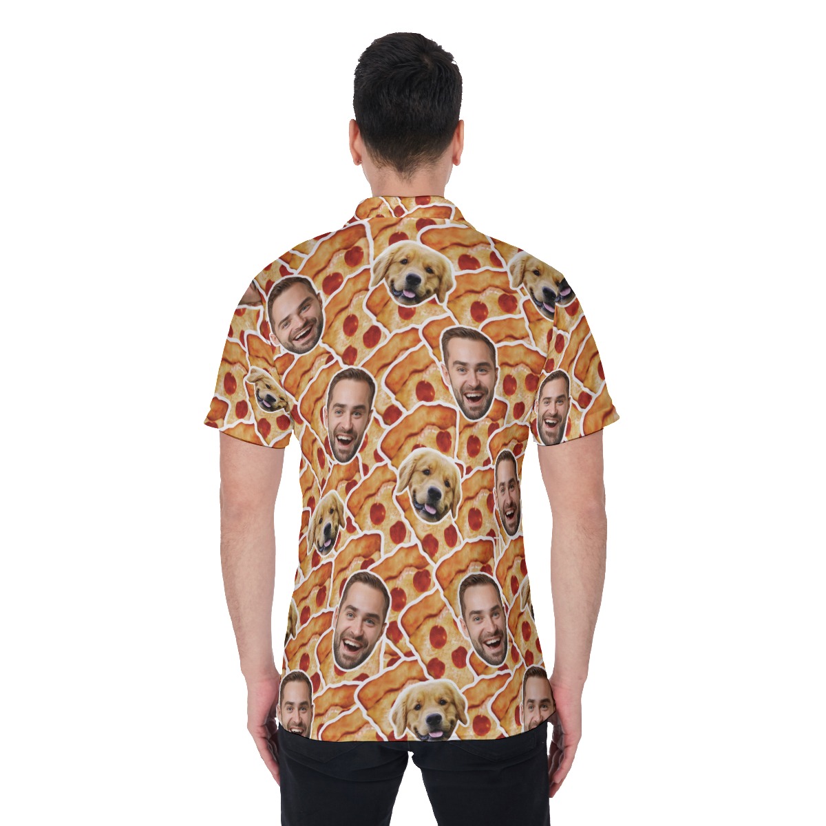 Funny Custom Faces On A Pizza Polo Golf Shirt For Men