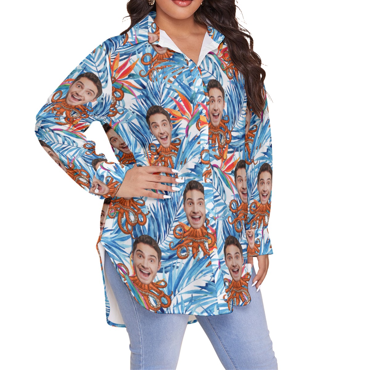 Tropical Custom Face Octopus Hawaiian Plus Size Hawaiian Shirt