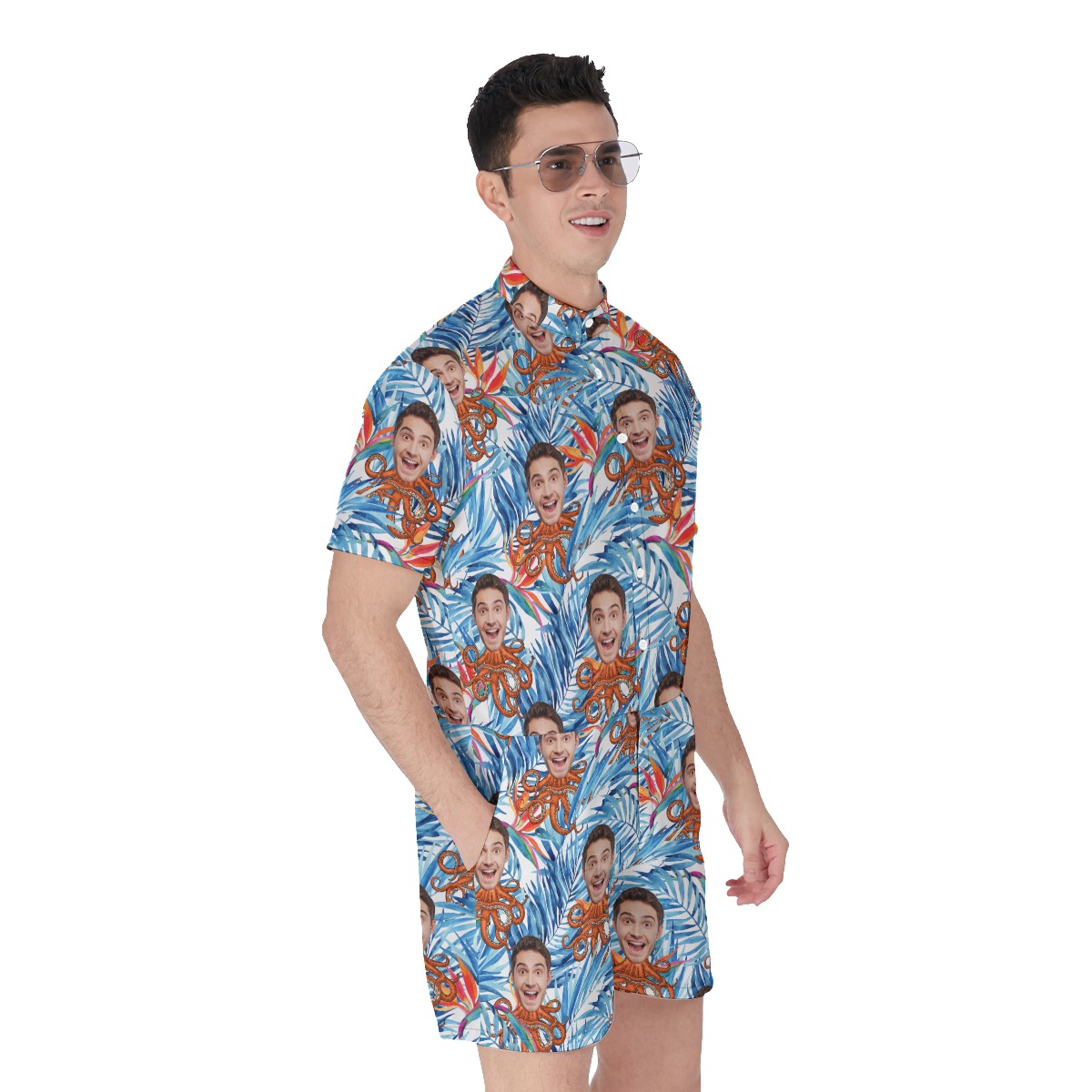 Floral Custom Face Octopus Hawaiian Romper For Men