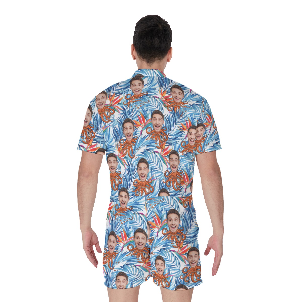Floral Custom Face Octopus Hawaiian Romper For Men
