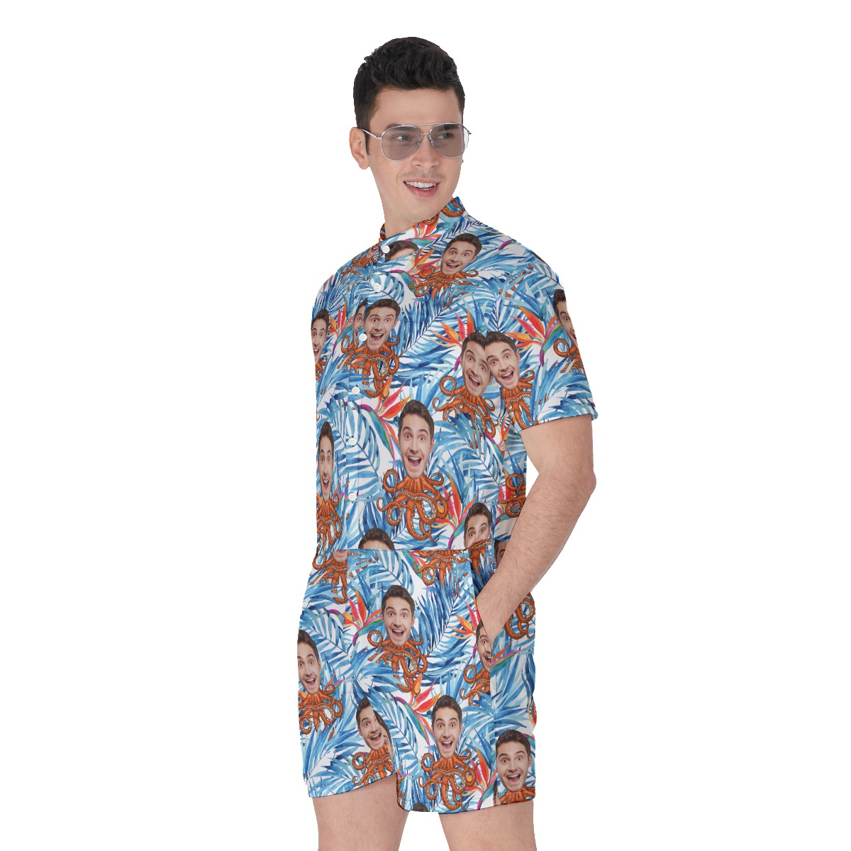 Floral Custom Face Octopus Hawaiian Romper For Men