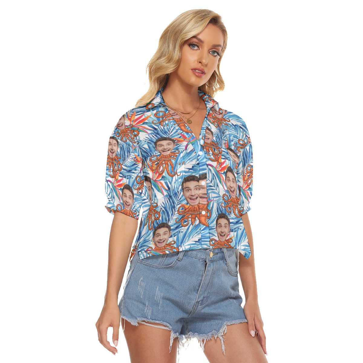 Tropical Octopus Hawaiian Crop Top With Custom Face