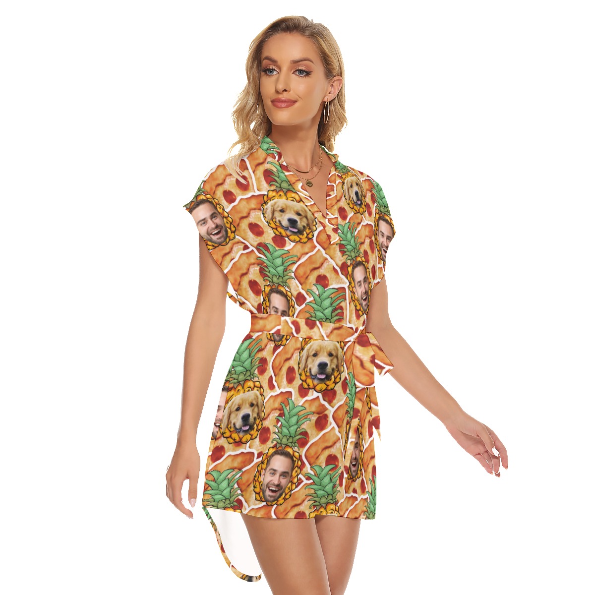 Funny Custom Face Pet And Owner Pizza Hawaiian Dress