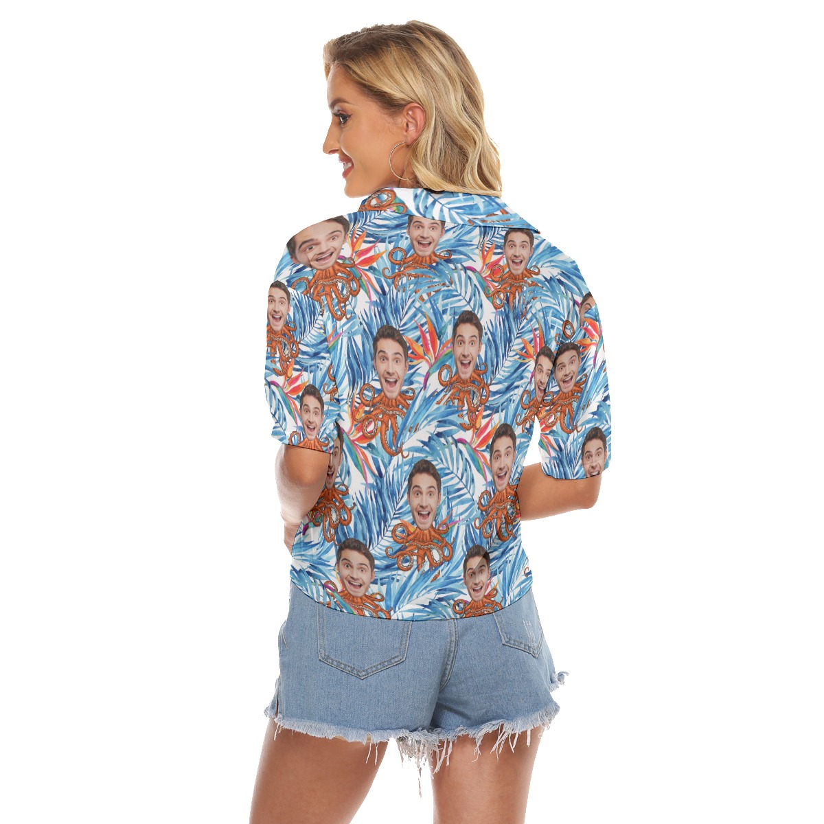Tropical Octopus Hawaiian Crop Top With Custom Face