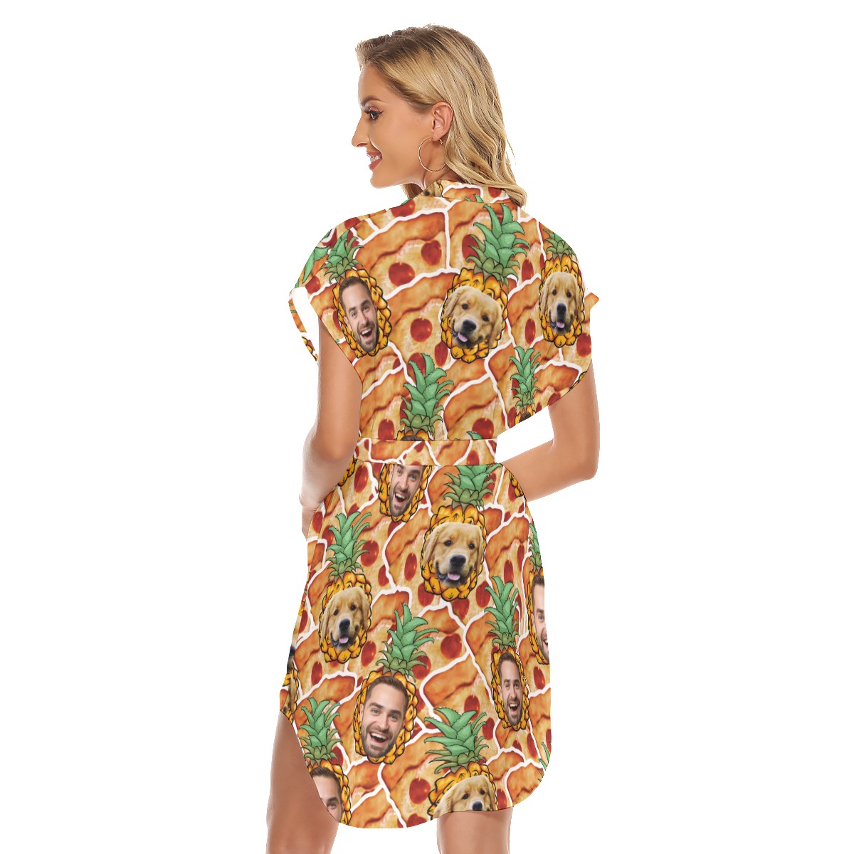 Funny Custom Face Pet And Owner Pizza Hawaiian Dress