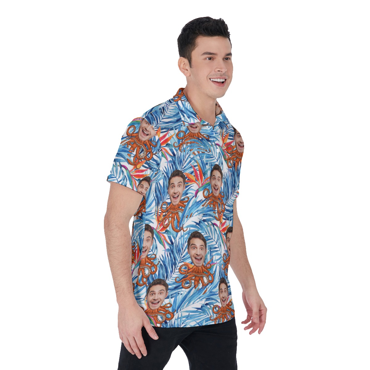 Floral Custom Face Octopus Blue Hawaiian Men's Polo Shirt