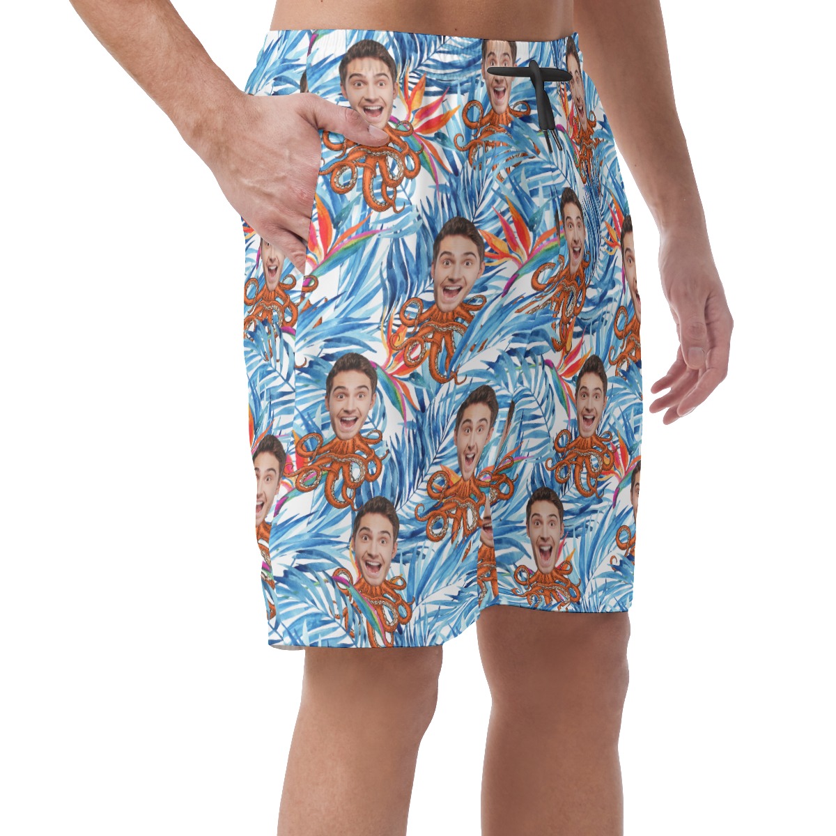 Custom Floral Octopus Hawaiian Beach Shorts With Face