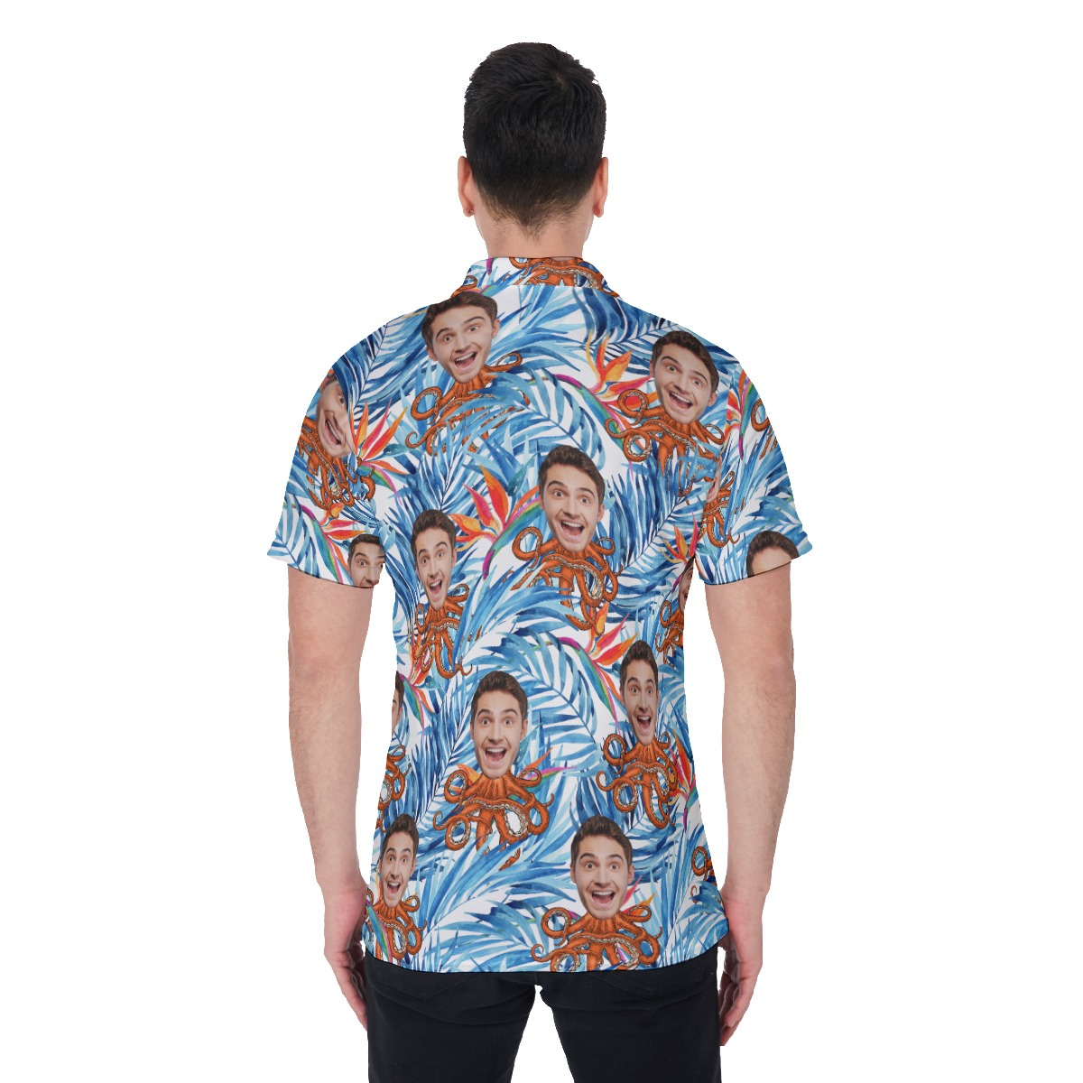 Floral Custom Face Octopus Blue Hawaiian Men's Polo Shirt