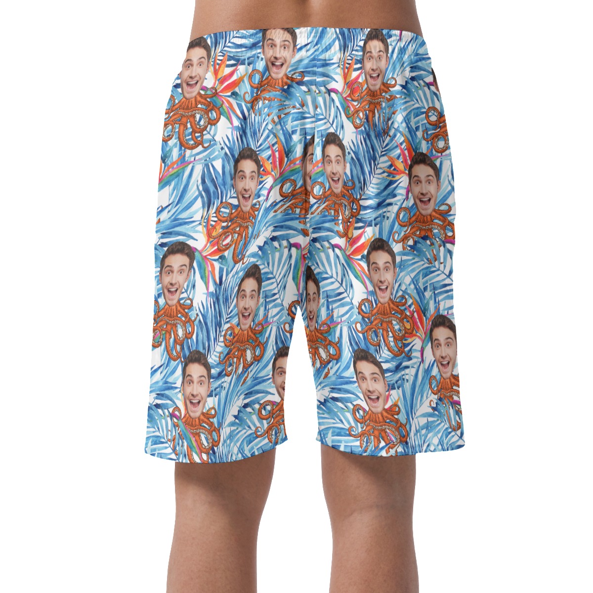 Custom Floral Octopus Hawaiian Beach Shorts With Face