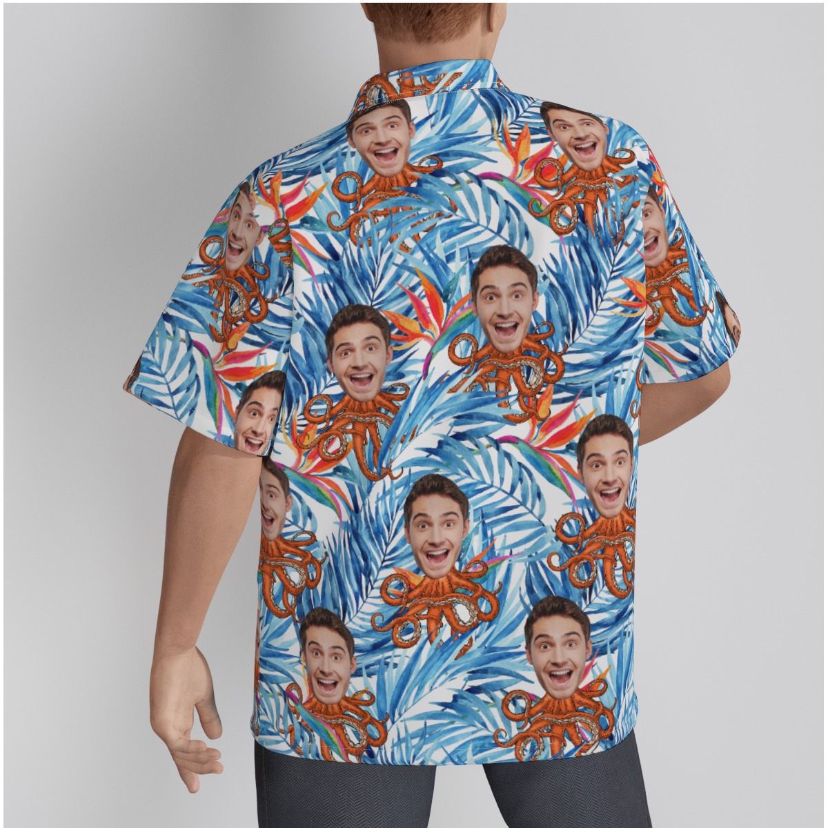 Custom Face Octopus Floral Blue Hawaiian Shirt
