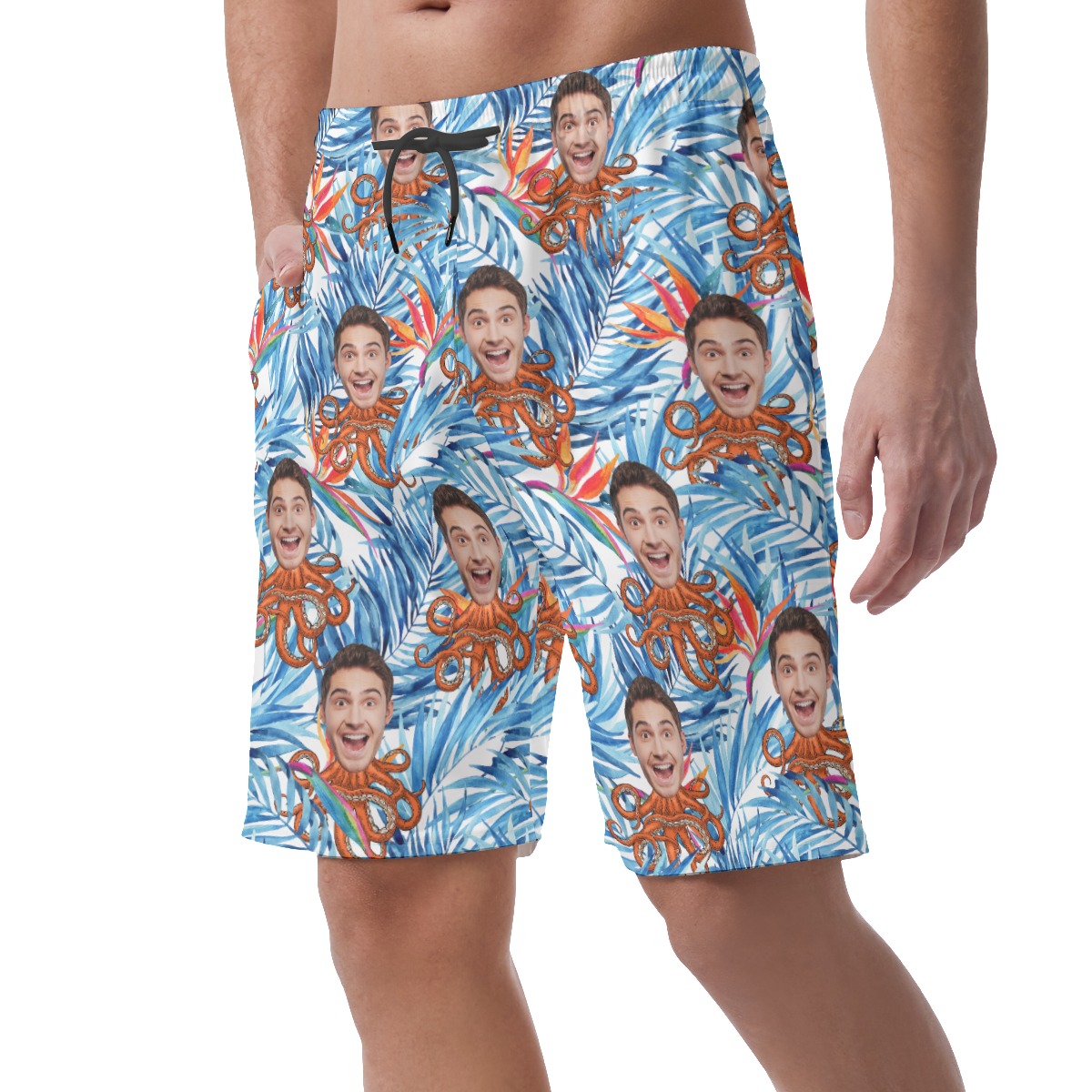 Custom Floral Octopus Hawaiian Beach Shorts With Face