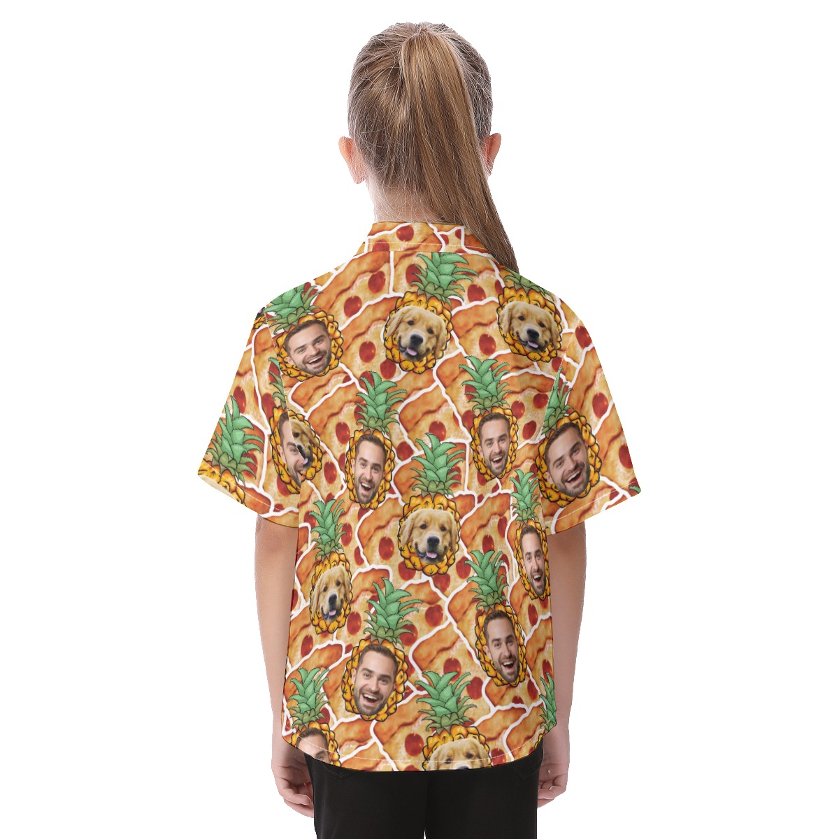 Custom Photo Face Pineapple Pizza Button Up Shirt For Kids