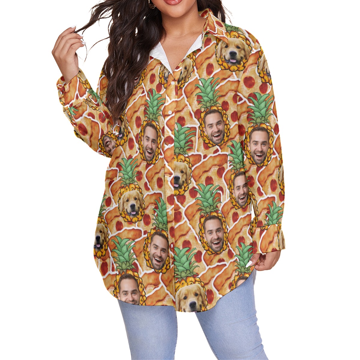 Funny Pizza Custom Face Plus Size Hawaiian Shirt With Pineapple - variant image 1