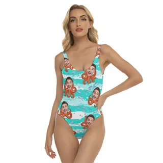 Funny Custom Face Octopus Hawaiian Swimsuit For Women