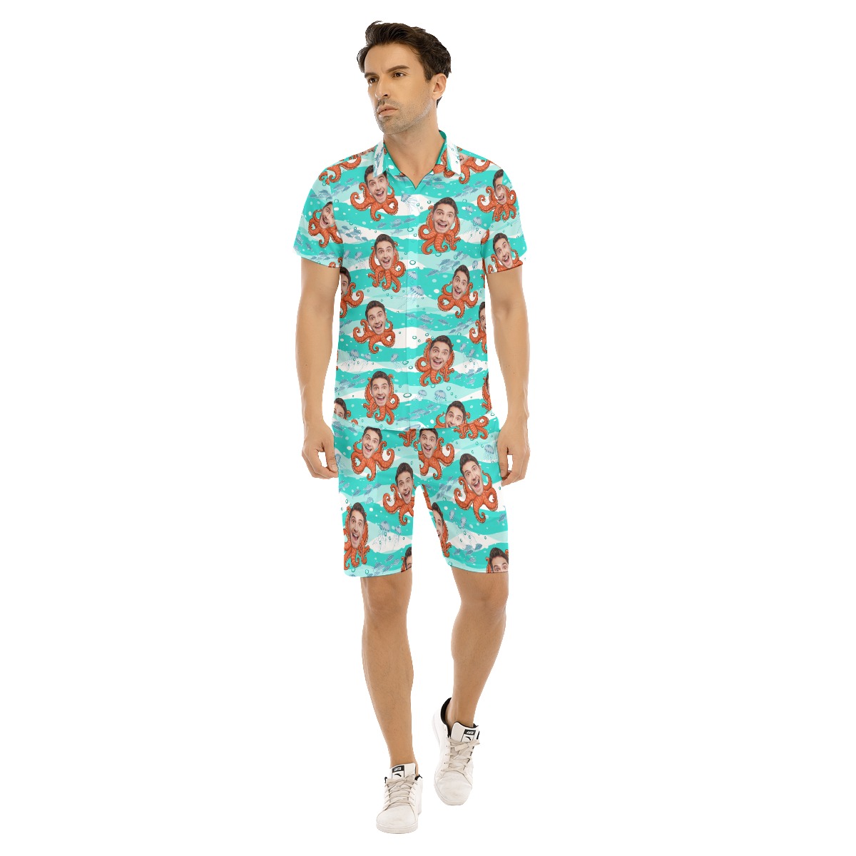 Set Custom Face Octopus Hawaiian Shirt And Matching Shorts For Men - variant image 1
