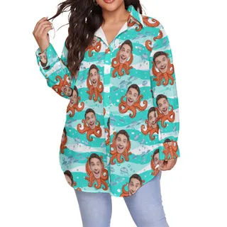 Funny Custom Face Octopus Hawaiian Plus Size Shirt For Women