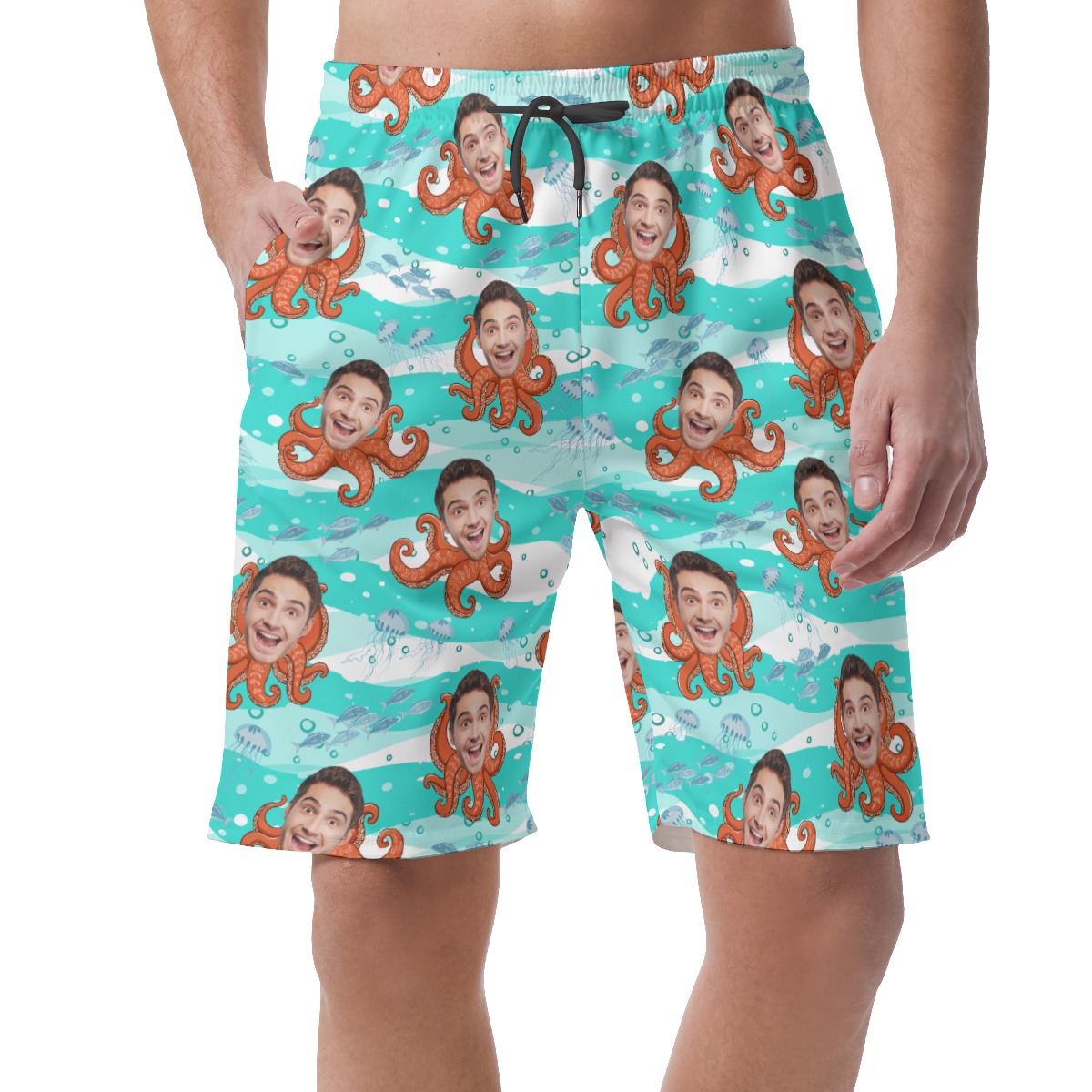 Funny Octopus Hawaiian Beach Shorts With Custom Face - variant image 1