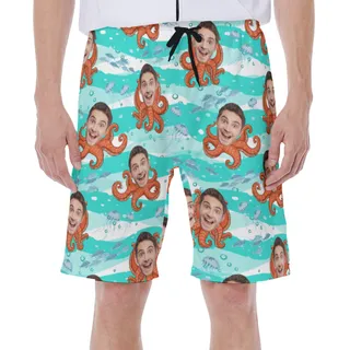 Custom Octopus Hawaiian Swim Trunks With Face