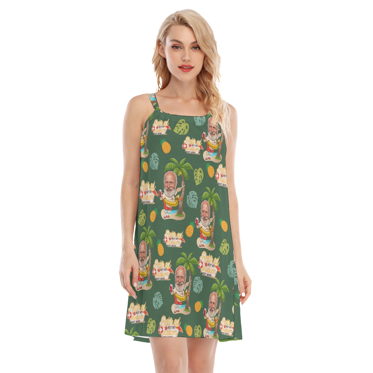 Funny Retirement Gift Ideas Custom Face Green Hawaiian Cami Dress For Women - variant image 1